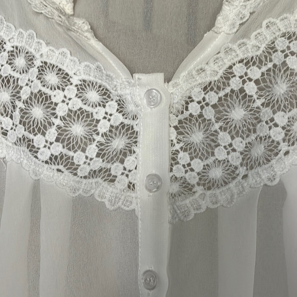 Sheer Button Up Blouse with Embellished Sleeves M - Picture 5 of 6